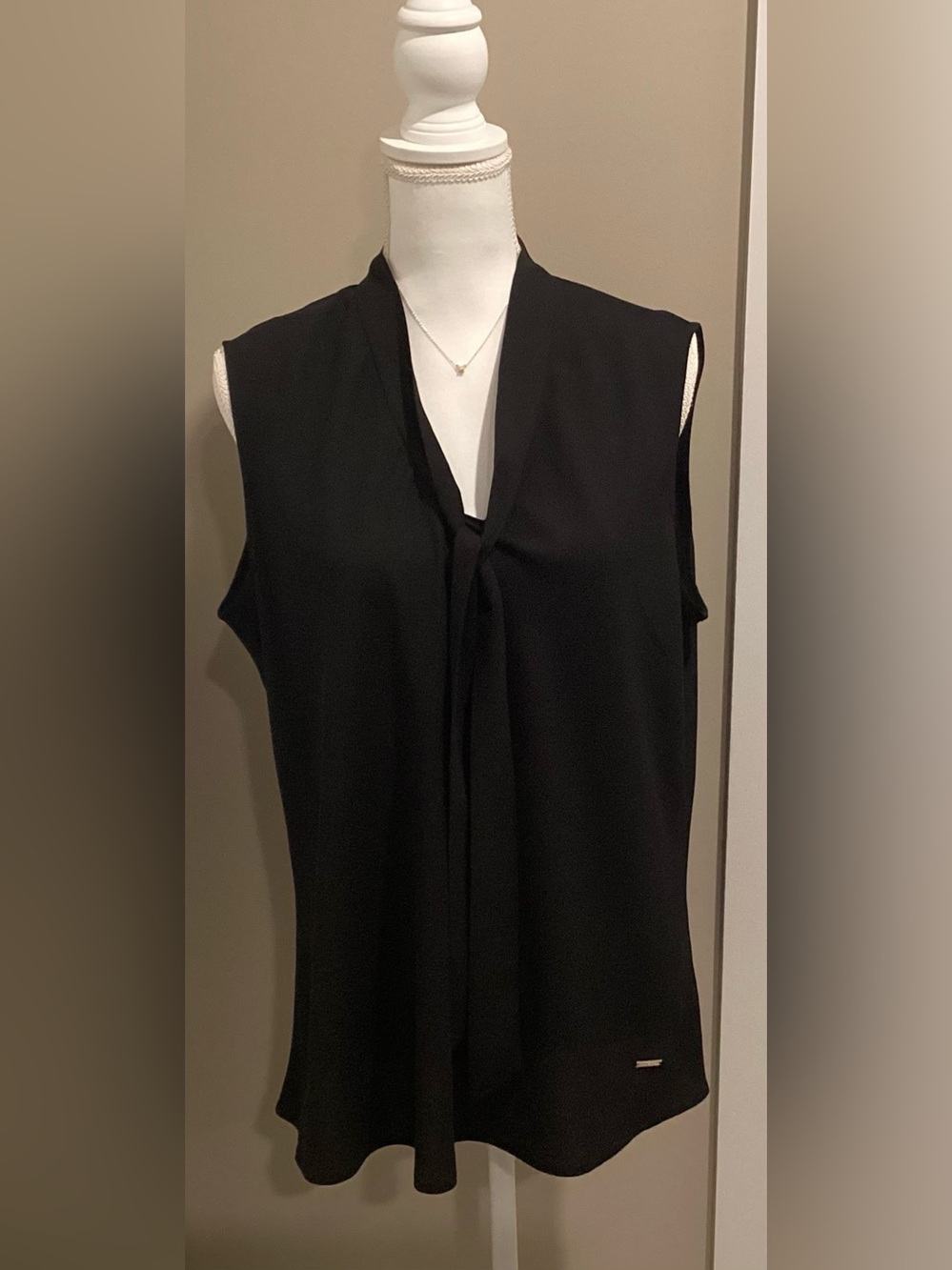 Sleeveless Black Tie-Neck Women's Top